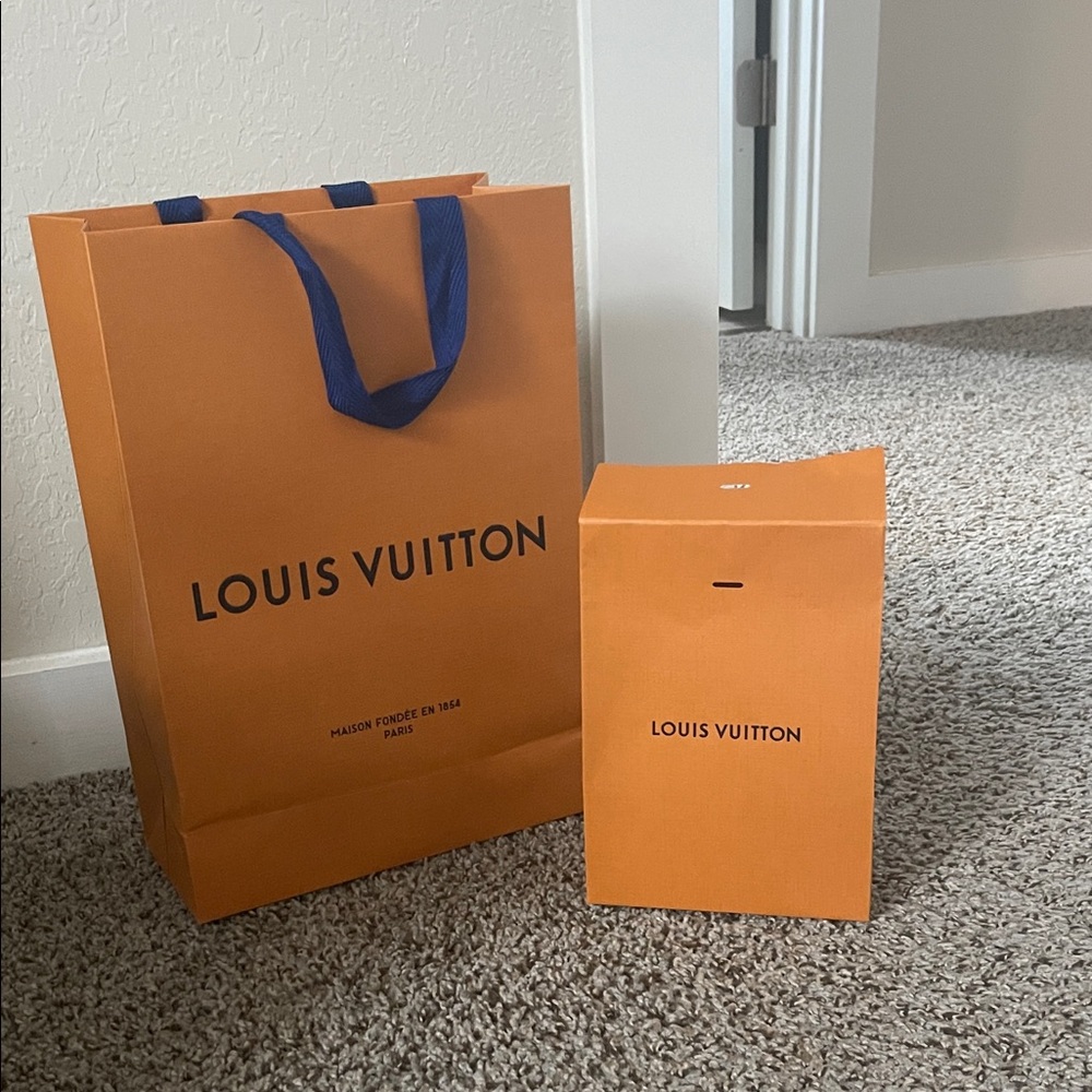 Louis Vuitton Orange Bag with Blue Ribbon & Matching Box
